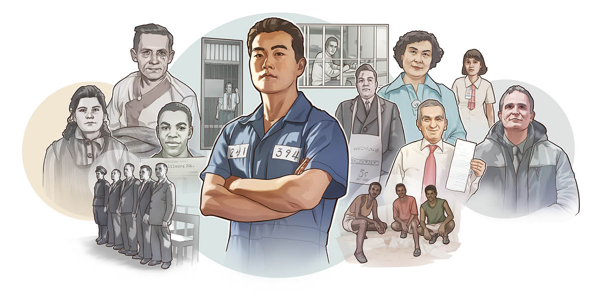Jehovahʼs Witnesses of varying ages, nationalities, and backgrounds who have endured persecution and imprisonment.