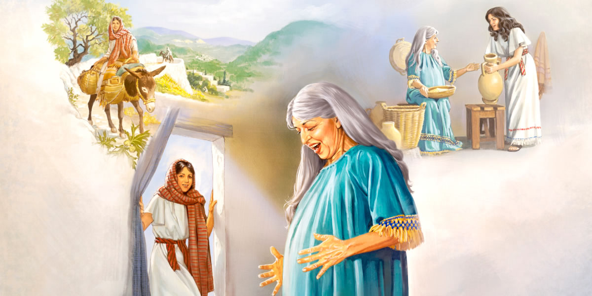 Maria nɛ e hi teji nɔ; benɛ Maria sɛ Elizabet we ɔ mi ɔ, Elizabet nu he kaa e bi ɔ hua kɛ bua jɔmi ngɛ e mi mi; Maria tsu we mi ní tsumi kɛ ye bua Elizabet