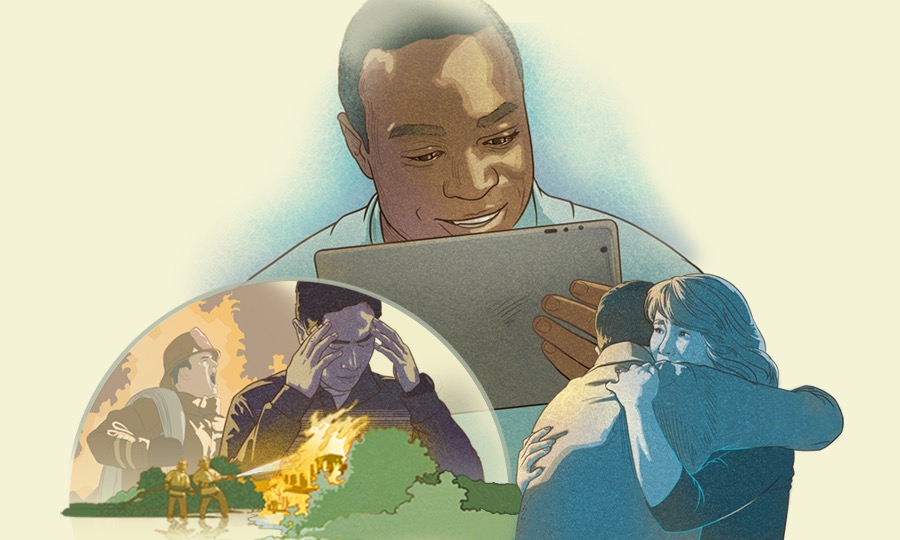 Un hombre leyendo la Biblia e imaginando el fin del sufrimiento y la injusticia