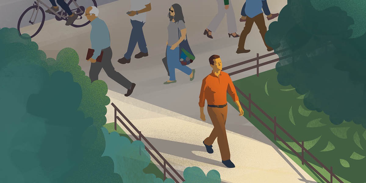 Un hombre se aleja de la multitud