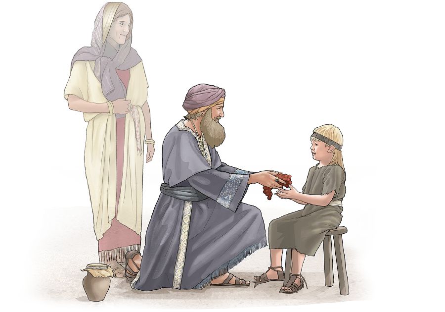 Job le da uvas a un niño