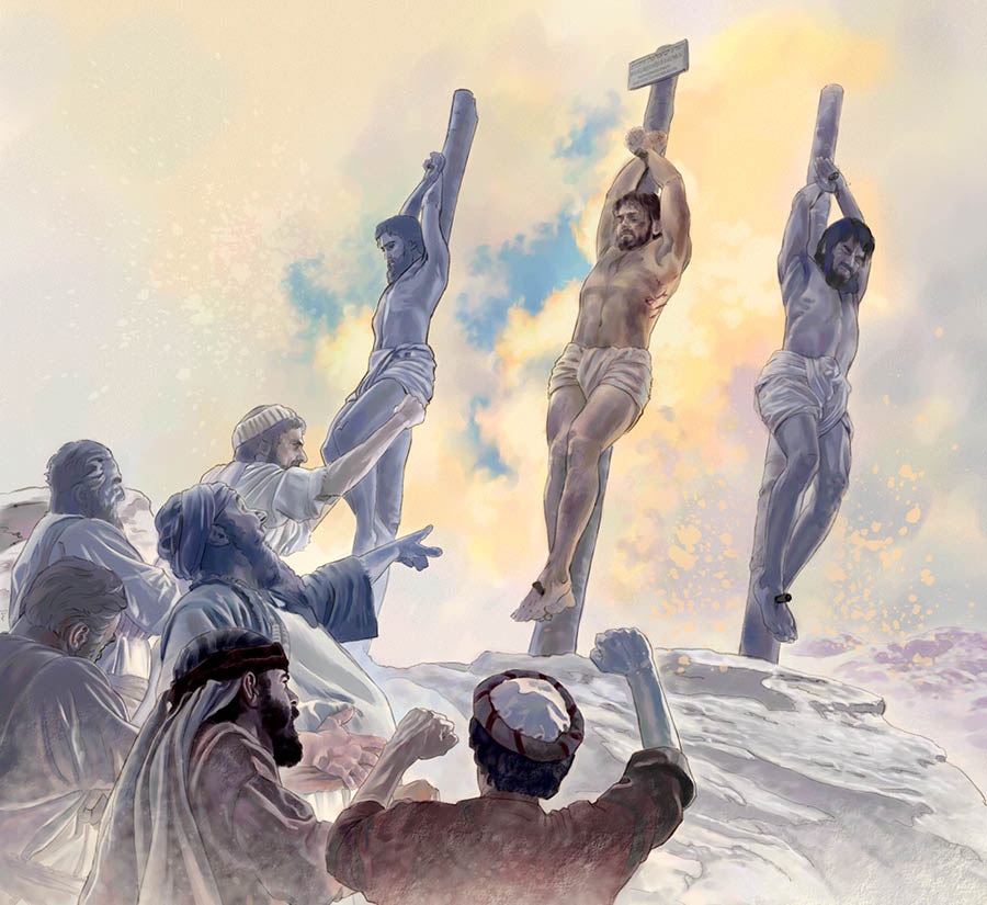 Mientras Jesús está en el madero, la gente se burla de él