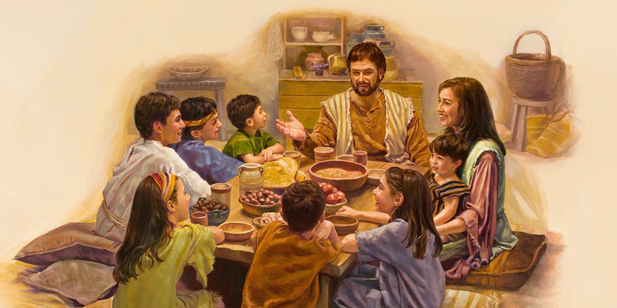 José y María aprovechan el momento de la comida para enseñar a Jesús y a sus demás hijos