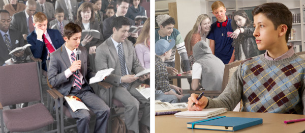 1. En una reunión, un joven está comentando mientras otro se está durmiendo; 2. En la escuela, un joven cristiano se siente intranquilo al ver que otro está haciendo cosas incorrectas