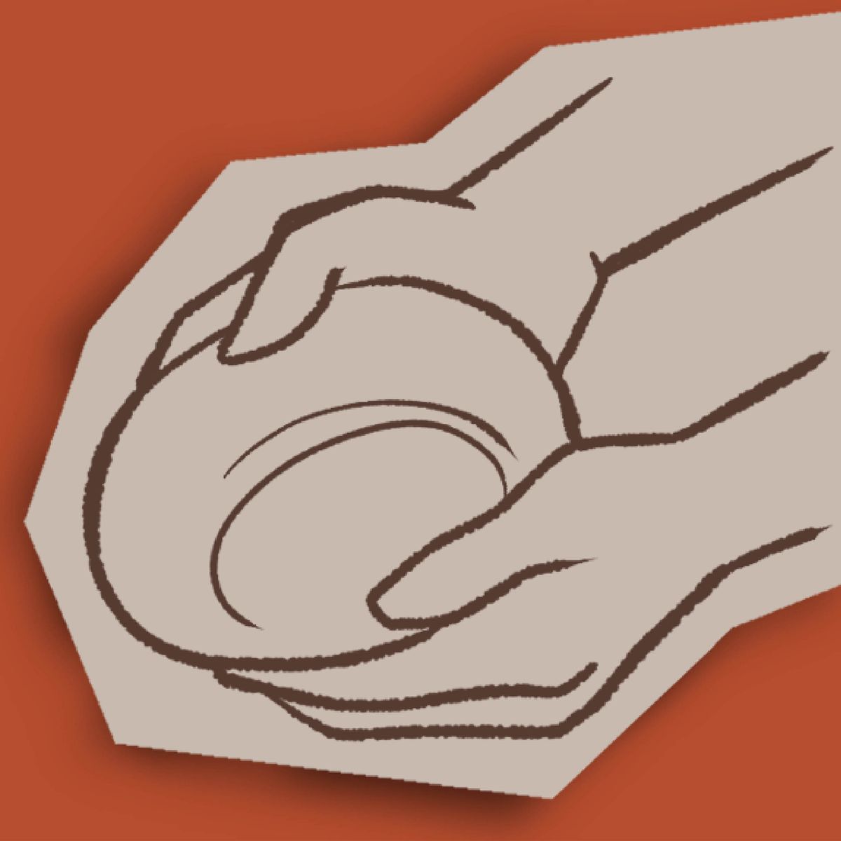 Un dibujo de dos manos con un plato vacío.