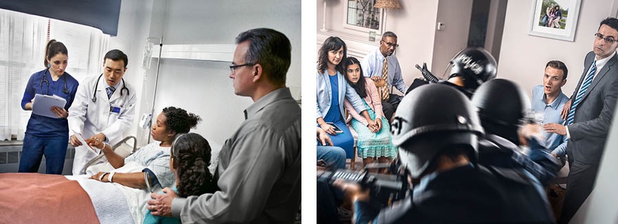 Collage: 1. ’n Suster in die hospitaal, wie se man en dogter by haar is, verduidelik haar standpunt oor bloed aan ’n dokter. 2. ’n Groepie broers hou ’n vergadering in iemand se huis wanneer gewapende polisiemanne inbreek.
