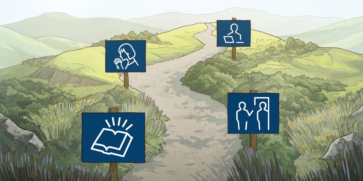 ’n Kronkelende pad wys watter geestelike doelwitte ons kan stel. Daar is tekens langs die pad van persoonlike studie, velddiens, geestelike eienskappe en onderrigtingsvermoë.