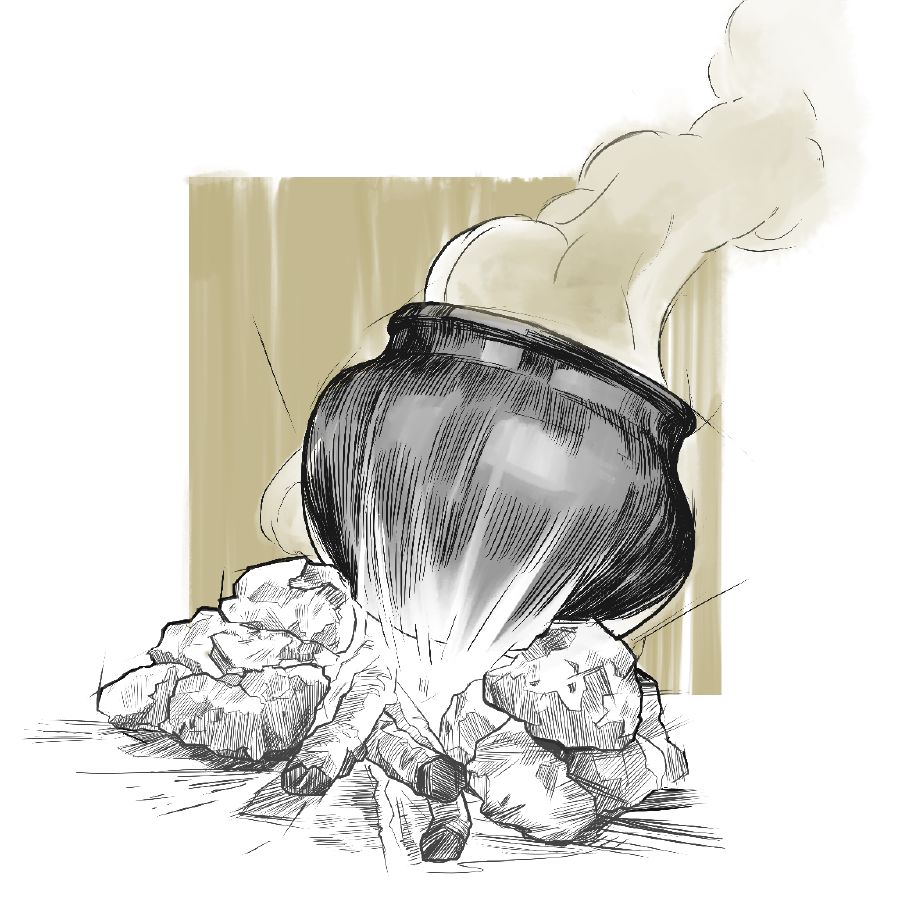 ’n Kookpot op ’n vuur.