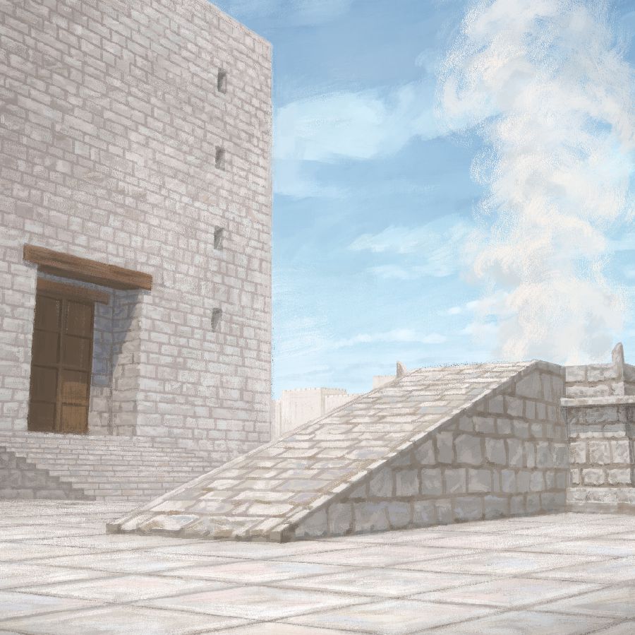 ’n Offerande word geoffer op die altaar by die tempel in Jerusalem.