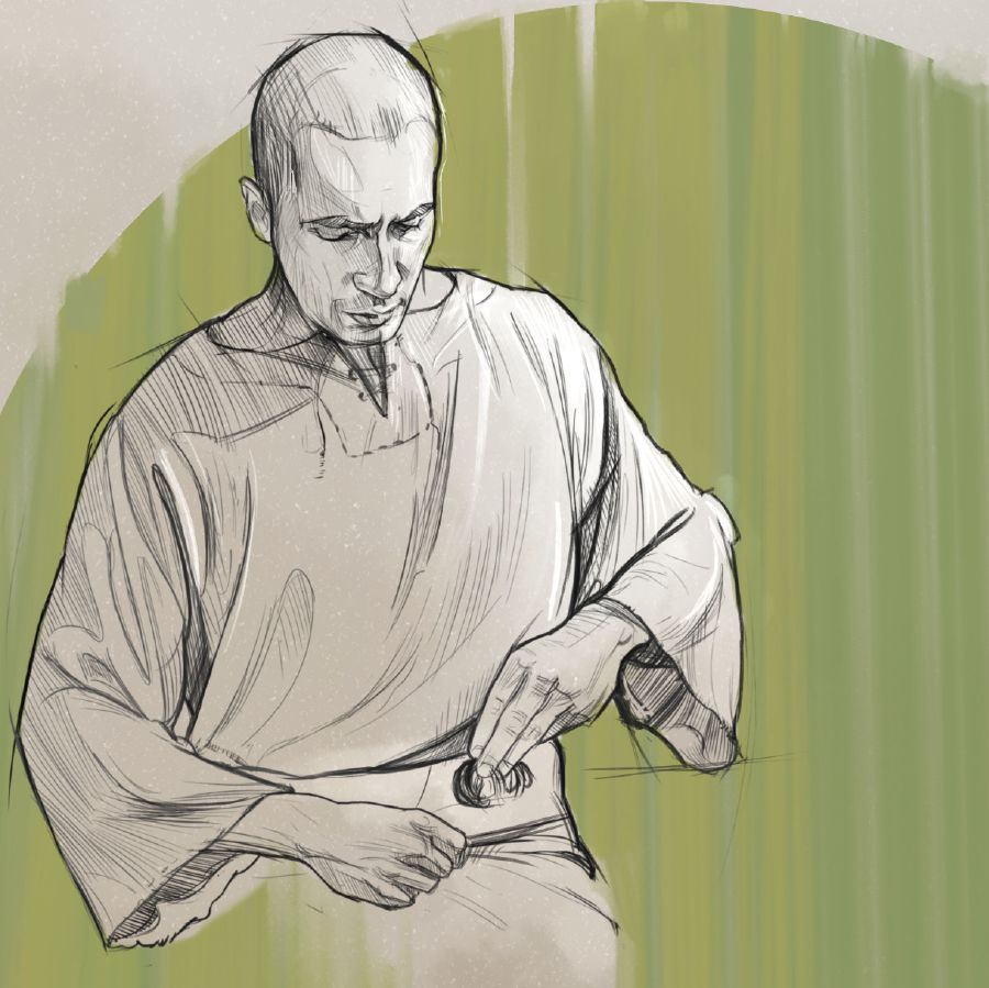 Esegiël bind van sy geskeerde hare toe in die voue van sy kleed.