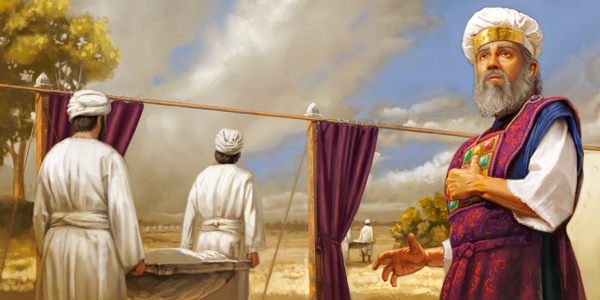 Die Hoëpriester, Aäron, kyk weg terwyl Nadab en Abihu se liggame uit die kamp gedra word
