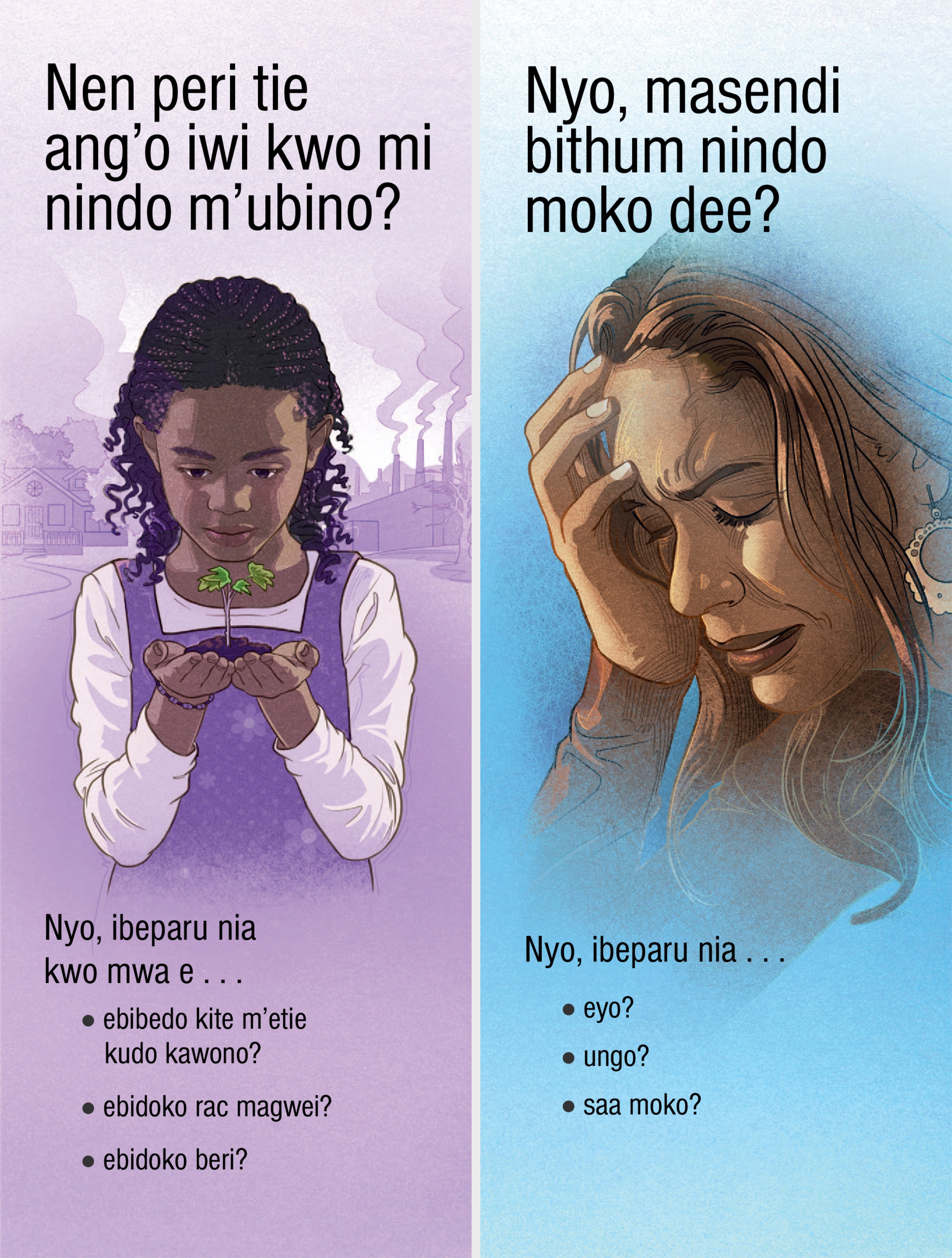 Trakt ma thiwiye tie “Nen peri tie ang’o iwi kwo mi nindo m’ubino?” man “Nyo, masendi bithum nindo moko dee?”