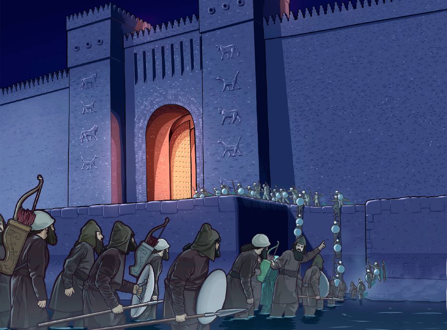 ወታደሮች የደረቀውን የኤፍራጥስ ወንዝ አቋርጠው ሲገሰግሱ