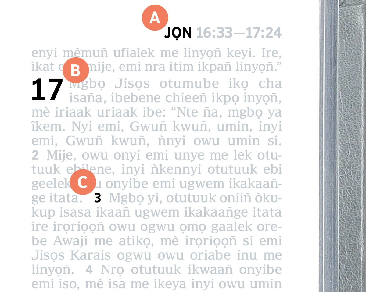 Iman̄ okijeen̄ inu okup me A, B mè C me isi ikpa ge me Baibul.