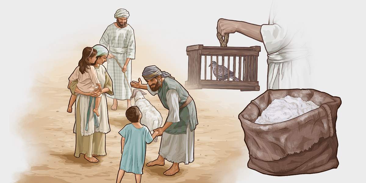 يهوه يقبل تقدمات مختلفة من الاسرائيليين:‏ ١-‏ الطحين الفاخر.‏ ٢-‏ حمامة.‏ ٣-‏ خروف تحضره عائلة الی كاهن.‏