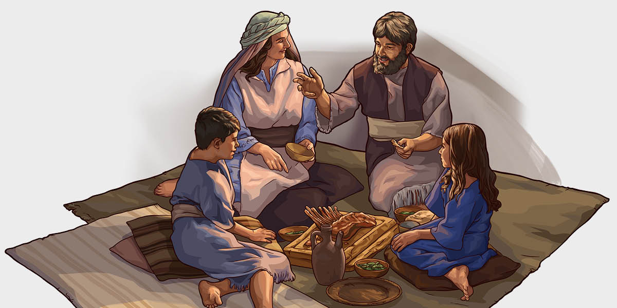 عائلة اسرائيلية تأكل من حيوان قدَّمته ذبيحة مشاركة.‏