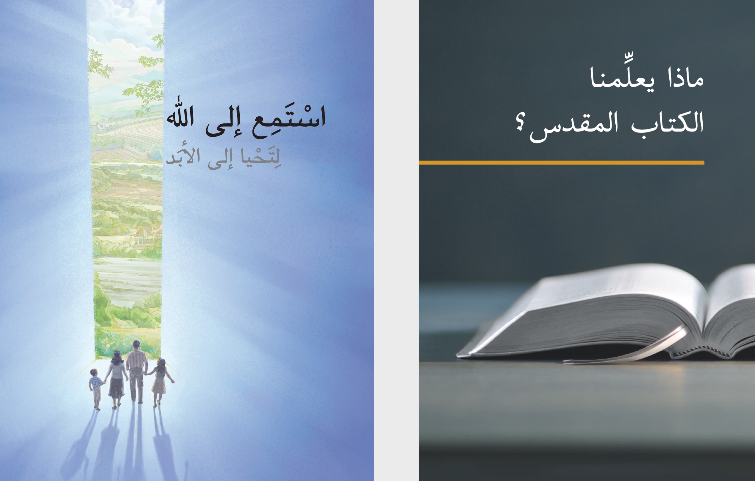 كتاب «ماذا يعلِّمنا الكتاب المقدس؟‏» وكراسة «استمع الی اللّٰه لتحيا الی الابد»‏