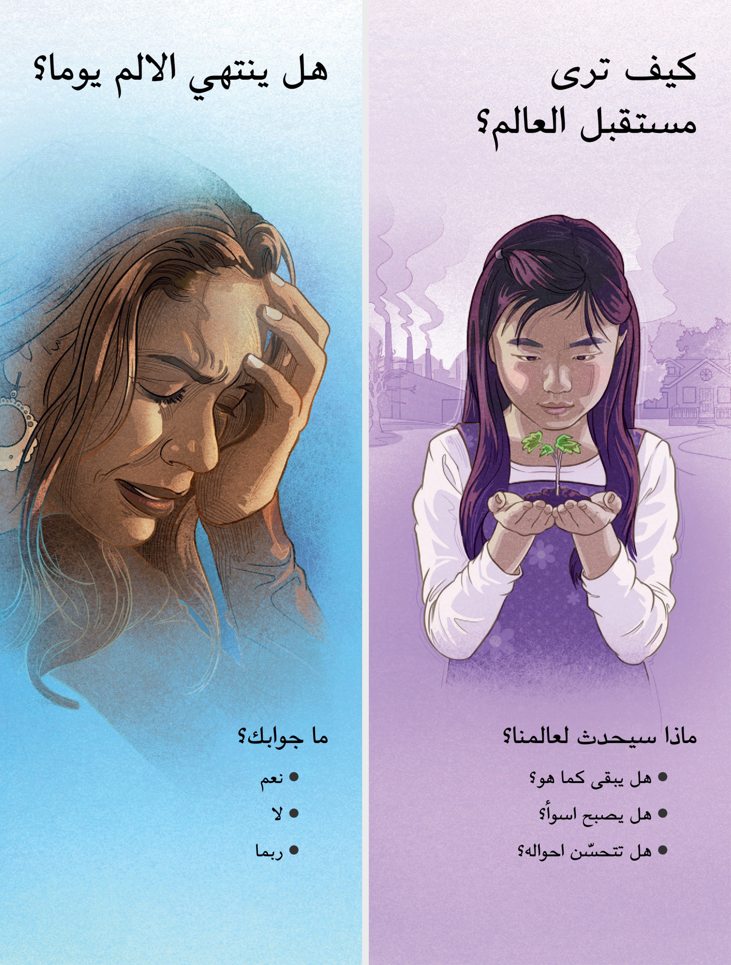 النشرتان «كيف ترى مستقبل العالم؟‏» و «هل ينتهي الالم يوما؟‏»‏