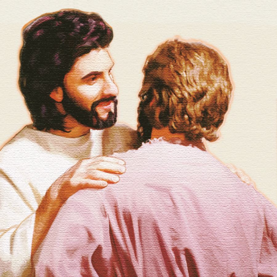 Absalom puts his arm around a man