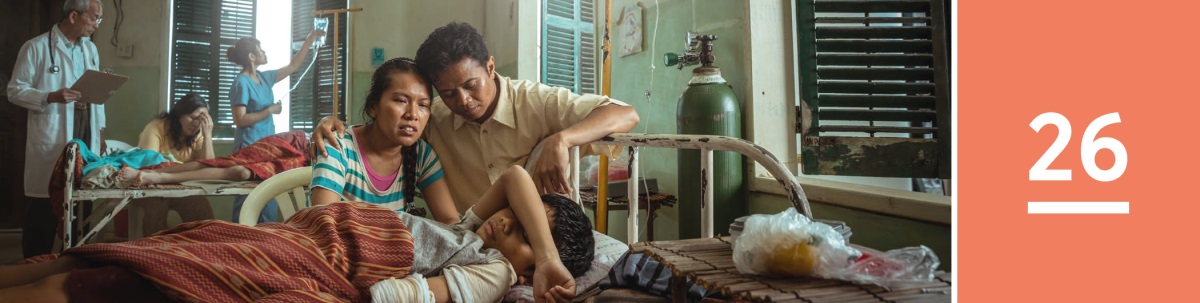 Lesson 26. Concerned parents sit next to their son lying in a hospital bed after something tragic happened to him.