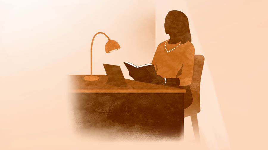 A sister studying alone.