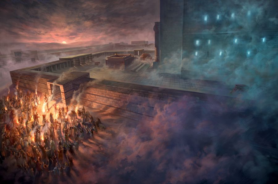 Јерусәлимдәки мәбәдин шимал дарвазасында дөнүк јәһудиләр гаранлыгда бүтә сәҹдә гылырлар.