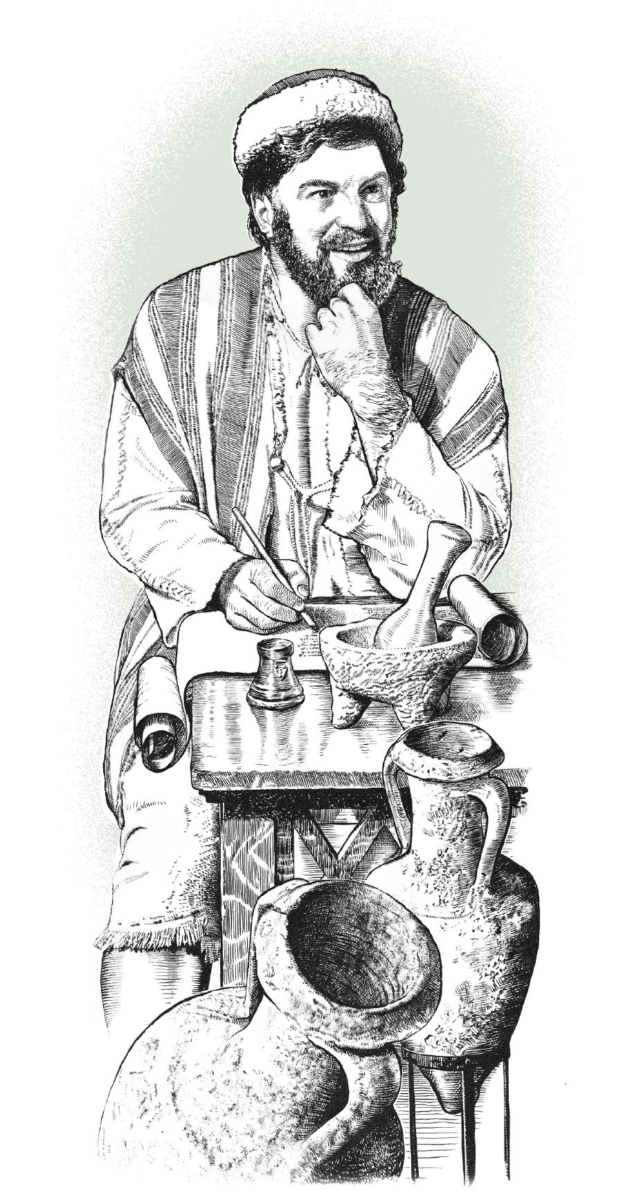 Luka stulda əyləşib tumar yazır.