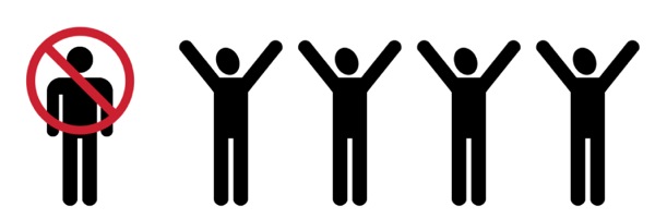 Bir nəfərin üstündən xətt çəkilib, qalan dörd nəfər isə əllərini qaldırıb