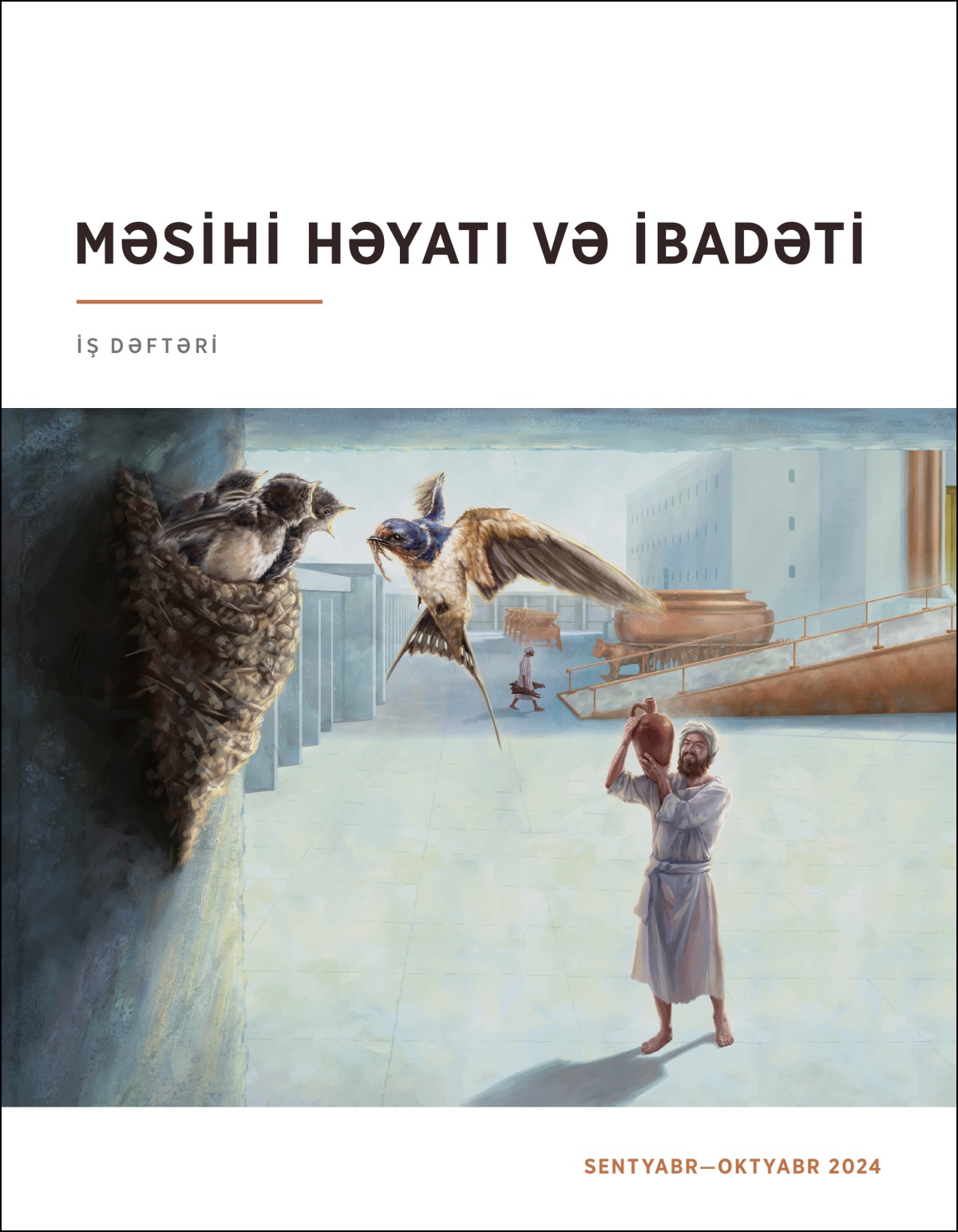 Qarun oğullarından biri məbədin həyətində qaranquş yuvasına baxıb onlara qibtə edir.