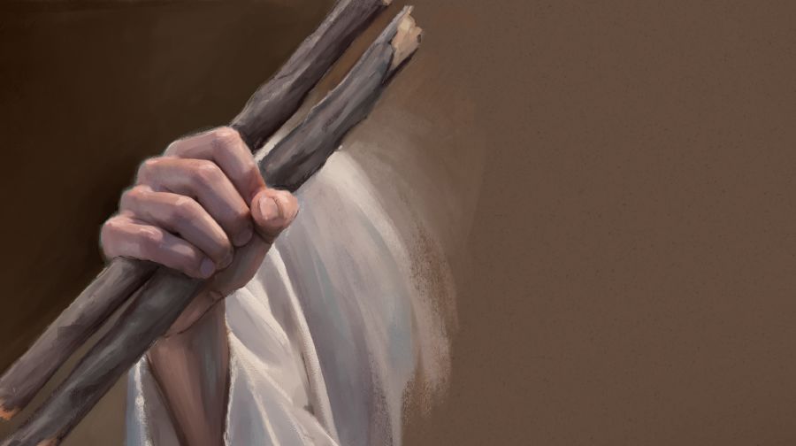 Hizqiyal iki çubuğu bir əlində tutub.