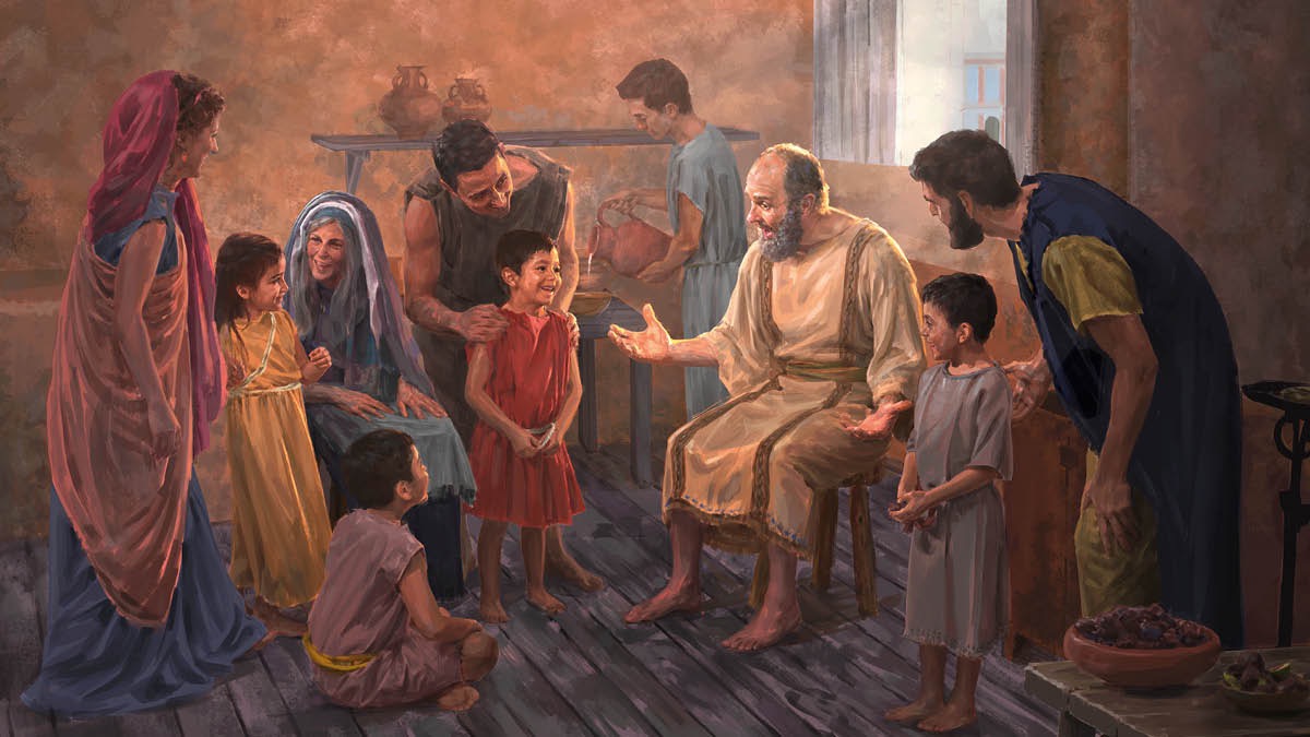 Həvari Bulus bir qardaşın evində qonaq olarkən, kiçikdən tutmuş böyüyə qədər hər kəslə təvazökarcasına söhbət edir
