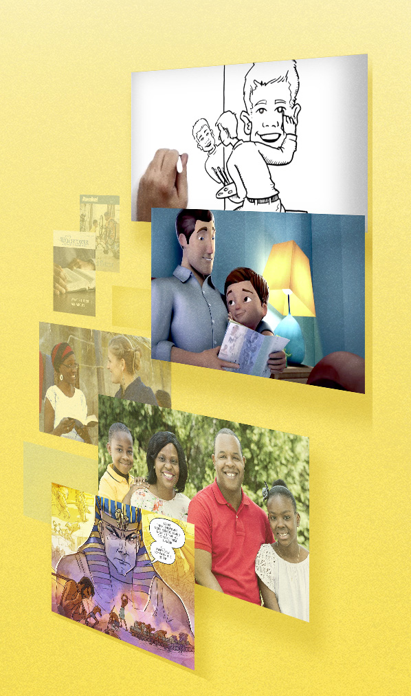 Jw.org тигән сайттың төрлө биттәре; уларҙан кешеләр мәғлүмәт һәм үҙ һорауҙарына яуаптар эҙләй
