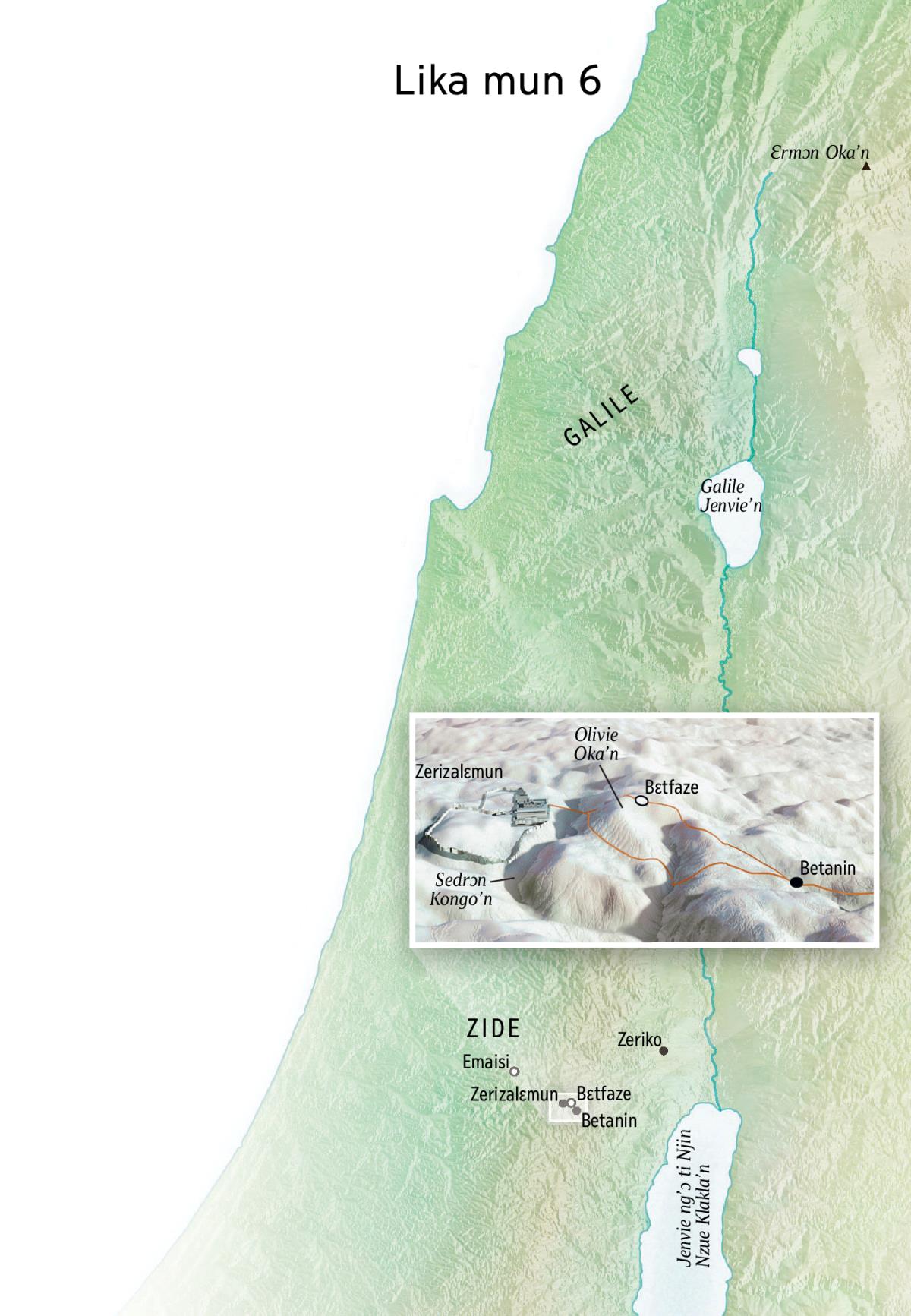 Map of locations related to Jesus’ final ministry including Jerusalem, Bethany, Bethphage, and the Mount of Olives