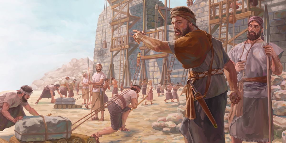 Si Nehemias na nagmamando sa pagtugdok giraray kan mga pader kan Jerusalem asin sa pagpuwesto kan mga bantay