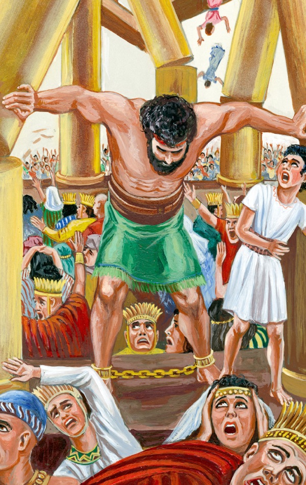 Tudong kusog na itinumba ni Samson an mga harigi kan palasyo kaya tuminumba ini sa mga Filisteo