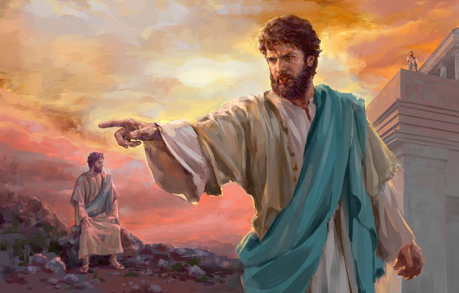 Ifikope: Yesu alekaana itunko. 1. Yesu naikala pa mabwe mu matololo ya Yudea aletontonkanya sana pa fintu. 2. Yesu naiminina pa muulu we tempele. 3. Yesu nashipa ilyo alelanda ati, “Fuma apa, we Satana!”