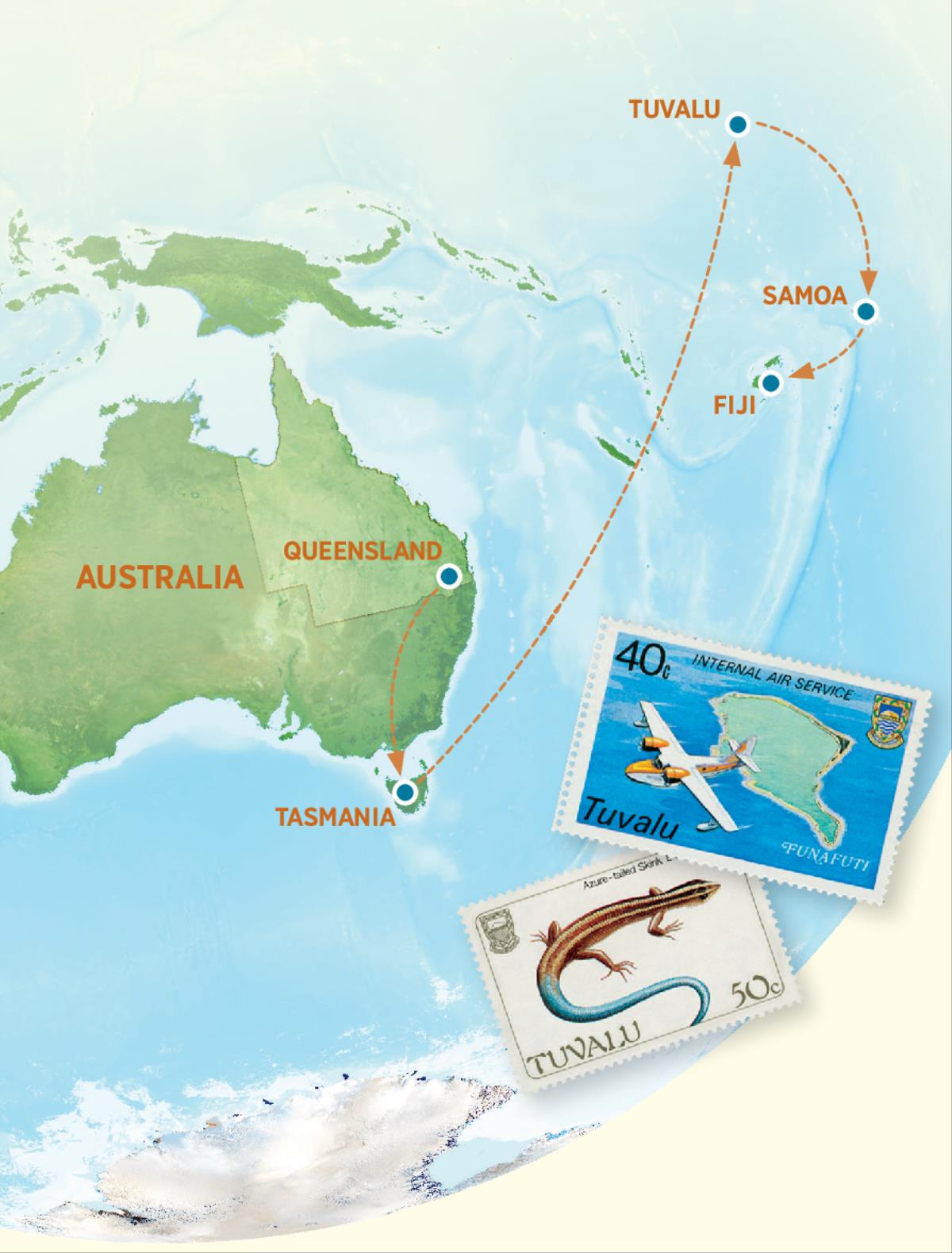 Mapu ilelanga apabela Australia, Tasmania, Tuvalu, Samoa, na Fiji