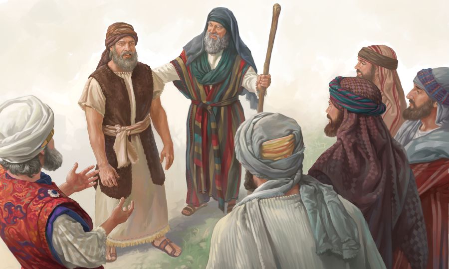 Moses commissions Joshua before the priest and other men