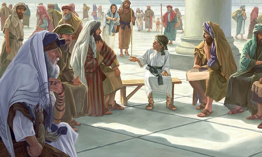 Jesus at age 12 with teachers at the temple