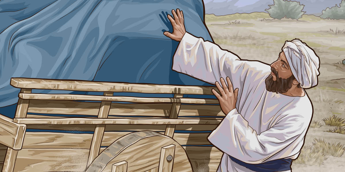 Uzzah thrusting out his hand to steady the ark of the covenant.