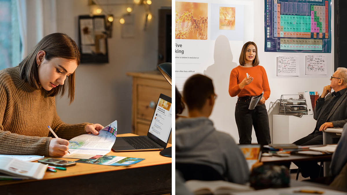 Pija: 1. Wan yangfala sista i yusum buklet ya “Was Life Created?” mo “The Origin of Life—Five Questions Worth Asking” blong mekem risej. 2. Sista ya i stap long skul, i stap tokbaot long tija mo ol narafala studen, samting we hem i faenem long risej blong hem.