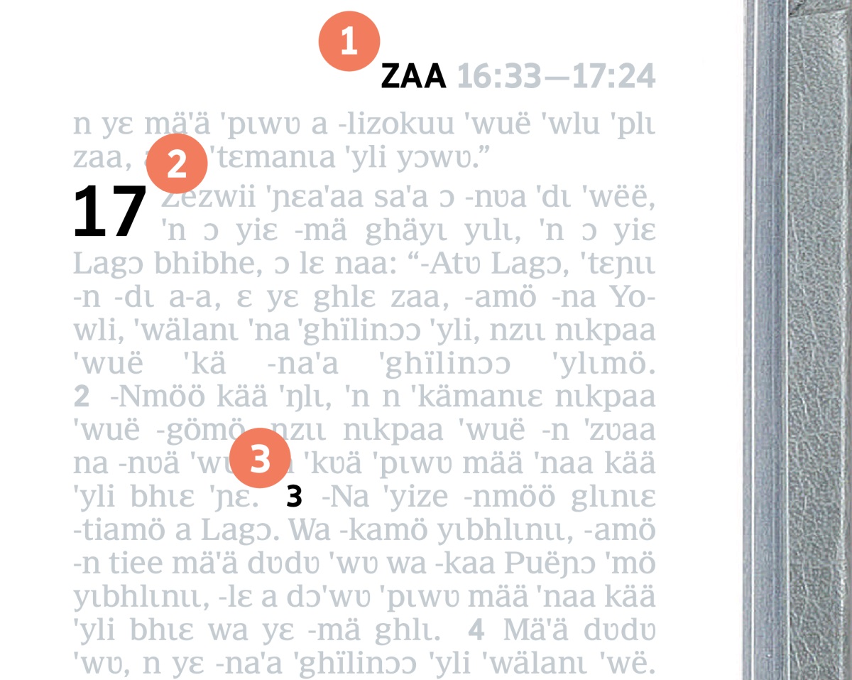 Biblë ˈmö a dɛɛ wa ˈzʋä 1, 2, ˈn 3.
