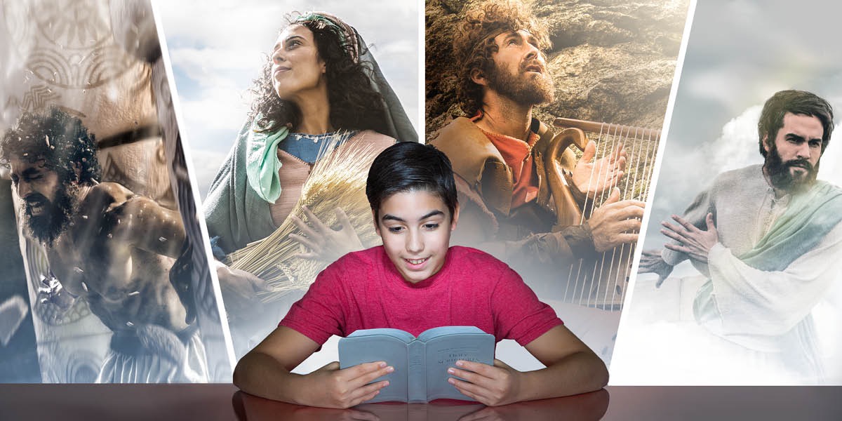 Um adolescente imaginado o que está lendo na Bíblia