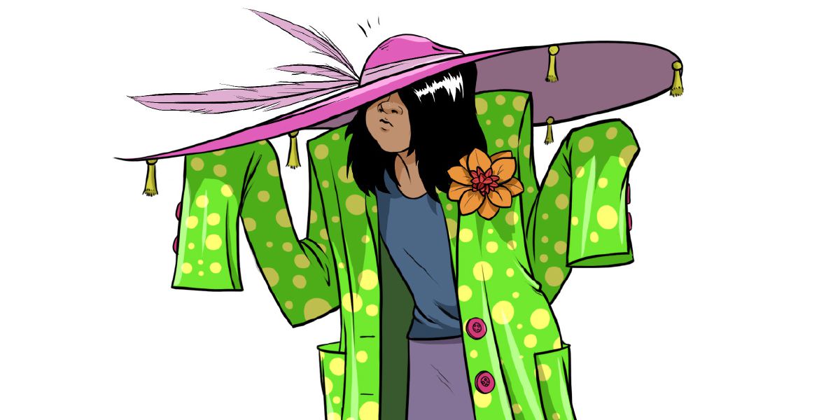 Uma menina usando uma roupa que não fica boa nela