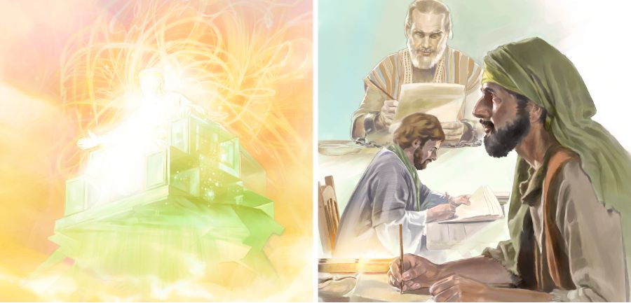 De seu trono celestial, Jeová inspira homens a escrever a Bíblia