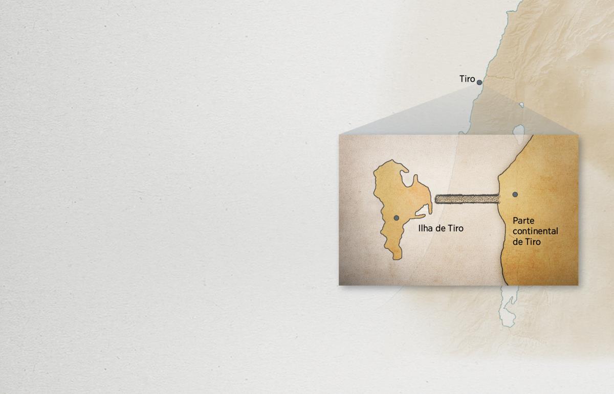 Um mapa mostrando a cidade de Tiro e a parte da cidade que era uma ilha