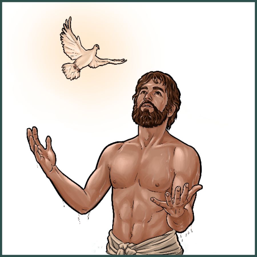 O espírito de Deus descendendo sobre Jesus em forma de pomba