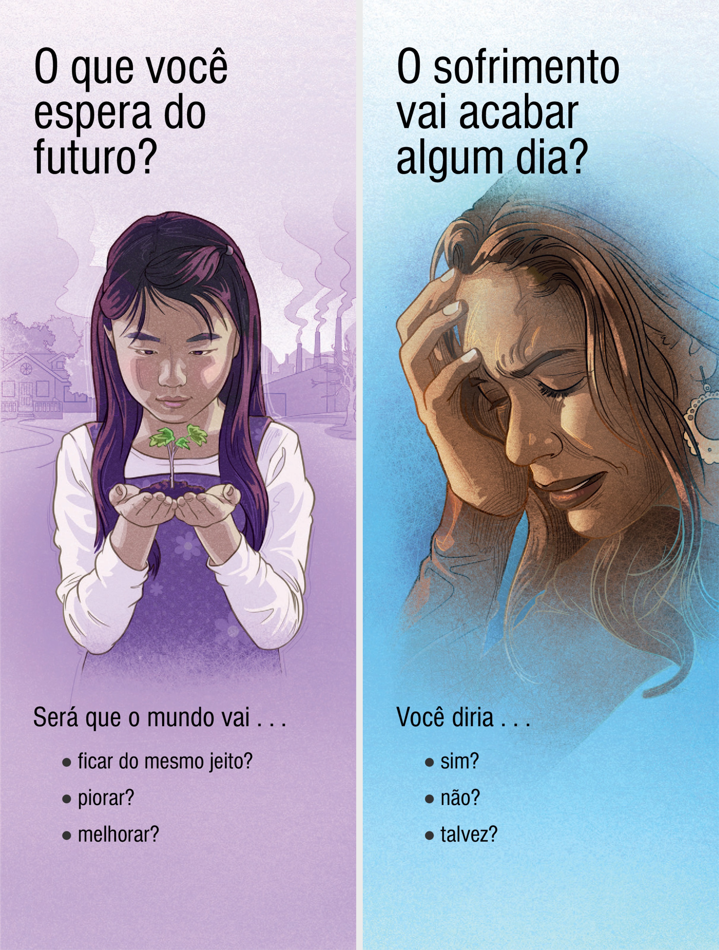 Os folhetos “O Que Você Espera do Futuro?” e “O Sofrimento Vai Acabar?”