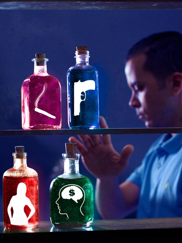 Um homem rejeitando coisas que poderiam tentá-lo