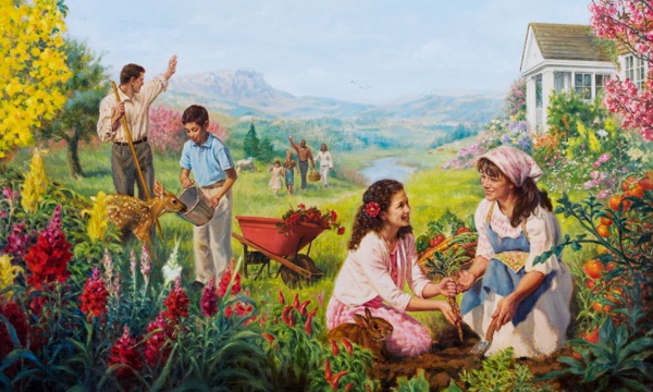 Servos leais de Deus vivendo felizes no Paraíso na Terra